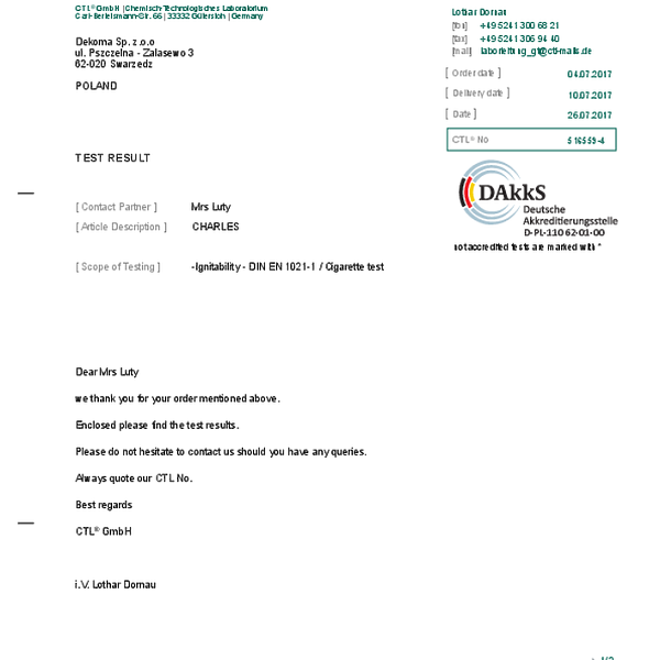 charles - flammability EN 1021 1